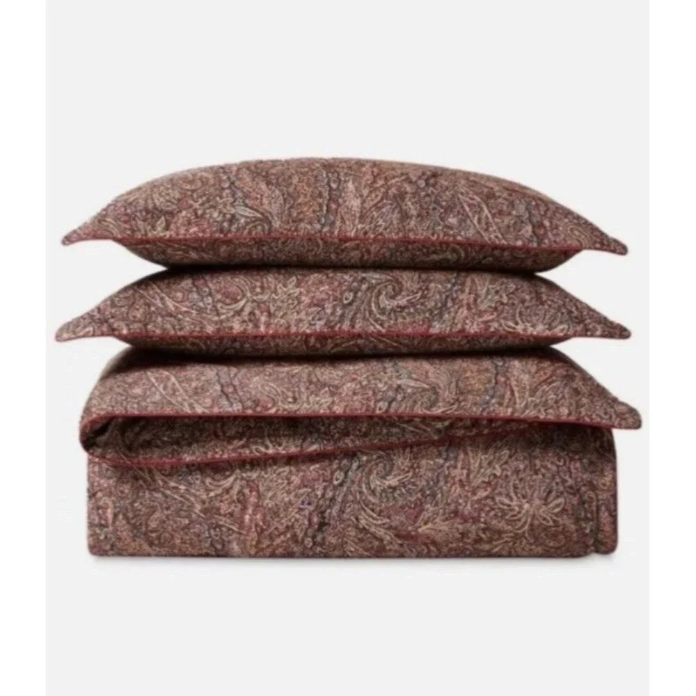 RALPH LAUREN Hallie Duvet Cover Sham Set Full/Queen Cotton Clay Tan Multi $300